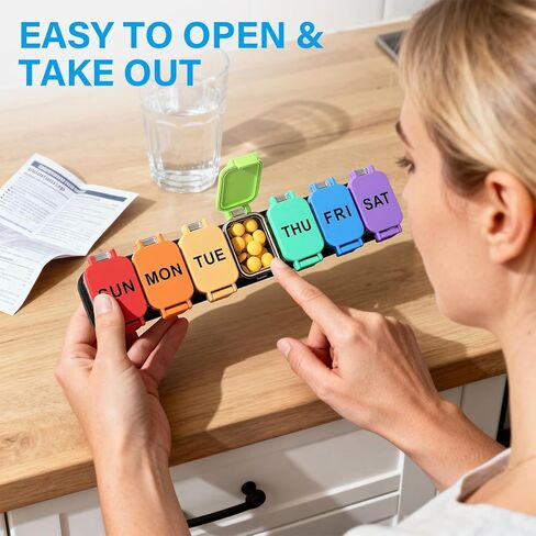 Extra Large Weekly Pill Organizer 7 Day - Portable Daily Pill Box with 7 Detachable Compartments, Vitamin Holder and Medicine Organizer for Supplements, Home and Travel, Rainbow in Saudi Arabia