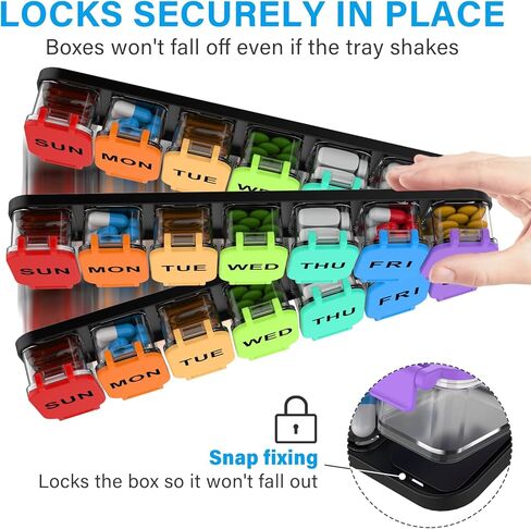 Extra Large Weekly Pill Organizer 7 Day - Portable Daily Pill Box with 7 Detachable Compartments, Vitamin Holder and Medicine Organizer for Supplements, Home and Travel, Rainbow in Saudi Arabia