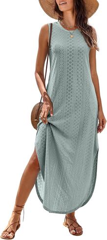 ANRABESS Women Maxi Dress Summer Casual Loose Sleeveless Sundress Coverup Beach Eyelet Dresses 2026 Vacation Travel Outfits in Saudi Arabia