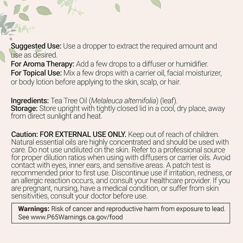 Pure Tea Tree Essential Oil, 8 fl oz | Premium Grade Liquid Drops | DIY for Natural Aromatherapy, Soap, Diffuser, Candles, Body & Scalp Massages | Purifying & Refreshing Aroma | Cruelty Free in Saudi Arabia