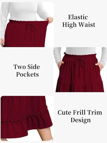 Plus Size Maxi Skirt for Women Fall High Waisted A-Line Flowy Tiered Casual Long Skirts with Pockets in Saudi Arabia