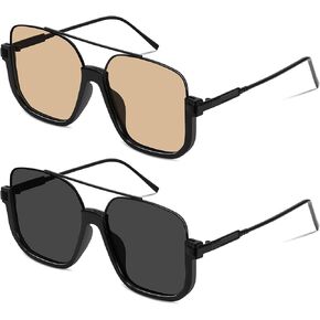 Square Oversized Aviator Sunglasses for Women Men 70s Retro Double Bridge Sun Glasses Fashion UV Protection Shades in Saudi Arabia