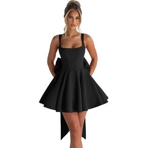 فساتين قصيرة من الساتان لحفلات العودة للوطن مع مشد على شكل حرف A فيونكة وظهر مفتوح وحفلة كوكتيل صغيرة in Kuwait