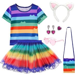 Girls Cat Enthusiasts Rainbow Tutu Dress With Headband And Bag Suitable For Halloween Party Birthday Outfits in Saudi Arabia