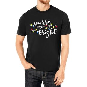 Christmas Shirts for Men: Xmas Holiday T-Shirt Merry and Bright Letter Tees Vacation Short Sleeve in Saudi Arabia