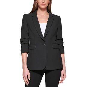 DKNY Womens Madison Rayon Cinched Sleeve One Button Blazer Jacket, Black, Petite, 6P in Saudi Arabia
