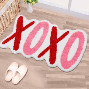 سجادة Boao لعيد الحب XOXO Love سجادة الحمام مقاس 17 × 29 بوصة سجادة أرضية غير قابلة للانزلاق للحمام والمطبخ، سجادة حمام ناعمة ماصة، سجادة أرضية داخلية، ديكور غرفة الحمام، هدية عيد الحب in Saudi Arabia