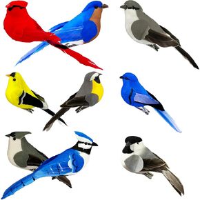 Artificial Birds Ornaments Clip on Fake Birds Decor 9pcs Assorted Realistic Red Blue Feathered Song Bird Figurines for Spring Party Easter Wreath Craft Christmas Tree Decoration in Saudi Arabia