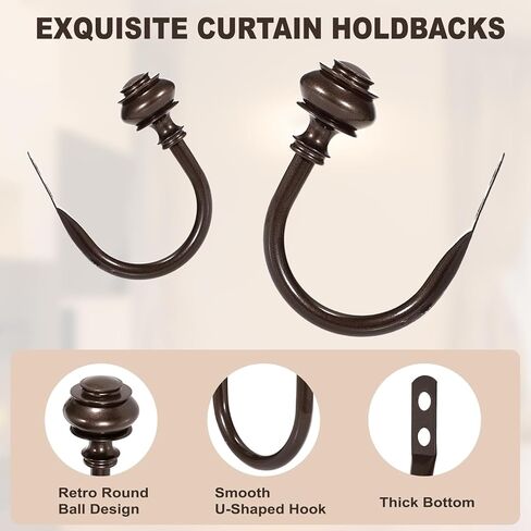 2Pcs Curtain Holdbacks, Heavy Duty Curtain Holders Wall Mounted, Vintage Curtains Pull Backs for Drapes, Metal Curtain Side Hooks Accessories for Window Bedroom Living Room Home Decor, Brown in Saudi Arabia