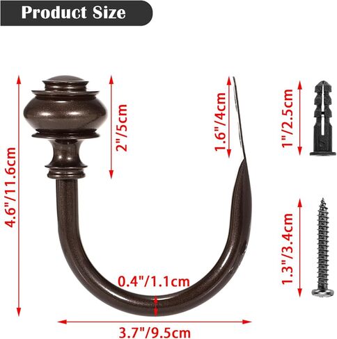 2Pcs Curtain Holdbacks, Heavy Duty Curtain Holders Wall Mounted, Vintage Curtains Pull Backs for Drapes, Metal Curtain Side Hooks Accessories for Window Bedroom Living Room Home Decor, Brown in Saudi Arabia