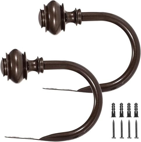 2Pcs Curtain Holdbacks, Heavy Duty Curtain Holders Wall Mounted, Vintage Curtains Pull Backs for Drapes, Metal Curtain Side Hooks Accessories for Window Bedroom Living Room Home Decor, Brown in Saudi Arabia