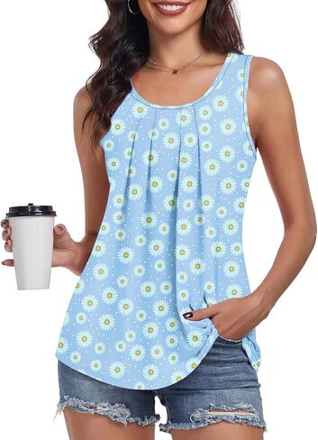 syoss Summer Tank Tops for Women Sleeveless Pleated Shirt Trendy Casual in Kuwait
