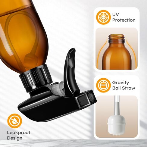 Tecohouse 360° 4 OZ Amber Glass Spray Bottles, 2 Pack Empty Refillable Containers with Adjustable Spray Nozzles, Dark Spray Bottles for Cleaning Solutions, Plants, Hairs in Kuwait