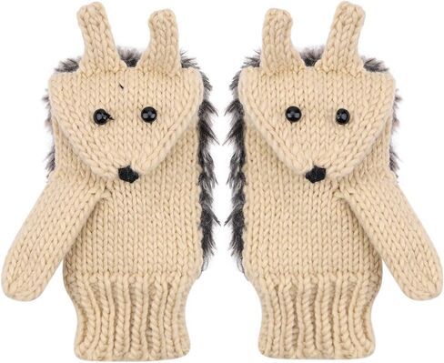 Women Cute Hedgehog Gloves Fuzzy Warm Animal Knitted Gloves Thick Windproof Ski Mittens in Saudi Arabia
