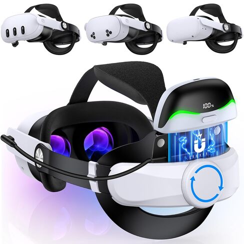 Kawaye Battery Head Strap for Quest 3S/Quest 3/Quest 2, 2x6700mAh Hot-Swappable Battery Pack&Charger Station Extend 4-6H,Comfort VR Headstrap Enhanced Support Reduce Pressure for Sony PSP Consoles in Kuwait