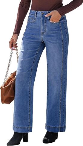 luvamia Wide Leg Jeans for Women Trendy High Waisted Double Side Seams Stretchy Denim Pants Trouser Jeans with Pockets in Saudi Arabia