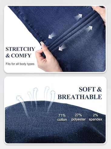 Pull On Wide Leg Jeans for Women, High Waisted Tummy Control Stretchy Baggy Trendy Straight Denim Pants with Pockets in Saudi Arabia