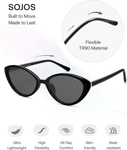 نظارات شمسية نسائية من SOJOS بتصميم Retro Cat Eye مستقطبة TR90 خفيفة الوزن للغاية، ظلال بيضاوية عتيقة للحماية من الأشعة فوق البنفسجية 400 in Kuwait