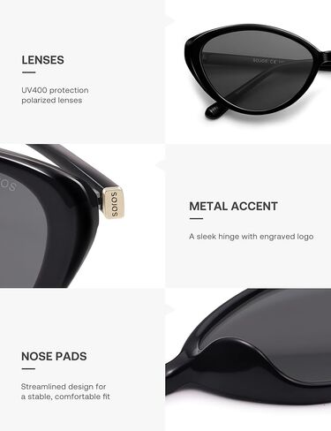 نظارات شمسية نسائية من SOJOS بتصميم Retro Cat Eye مستقطبة TR90 خفيفة الوزن للغاية، ظلال بيضاوية عتيقة للحماية من الأشعة فوق البنفسجية 400 in Kuwait