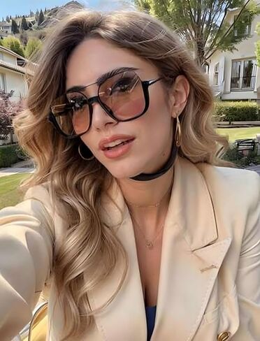 Square Oversized Aviator Sunglasses for Women Men 70s Retro Double Bridge Sun Glasses Fashion UV Protection Shades in Saudi Arabia