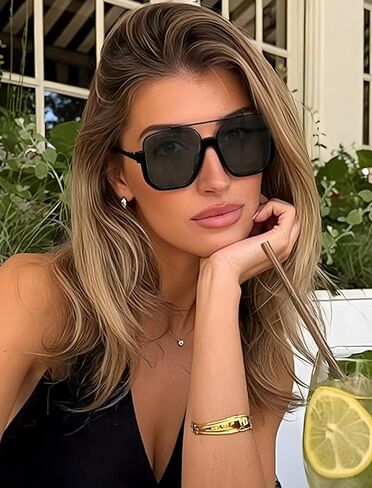 Square Oversized Aviator Sunglasses for Women Men 70s Retro Double Bridge Sun Glasses Fashion UV Protection Shades in Saudi Arabia