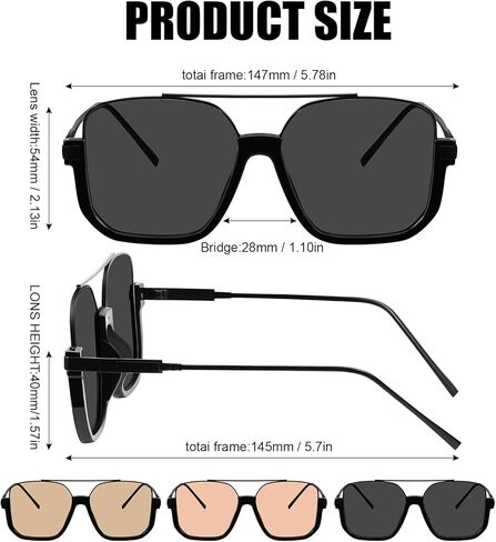 Square Oversized Aviator Sunglasses for Women Men 70s Retro Double Bridge Sun Glasses Fashion UV Protection Shades in Saudi Arabia