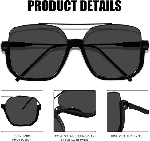 Square Oversized Aviator Sunglasses for Women Men 70s Retro Double Bridge Sun Glasses Fashion UV Protection Shades in Saudi Arabia
