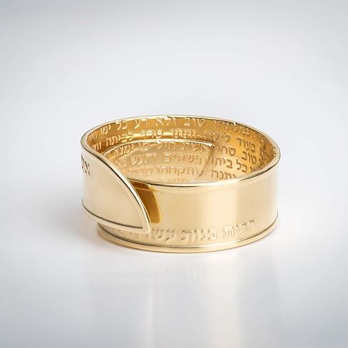 خاتم يهودي للصلاة منقوش عليه كلمات عبرية للسيدات، خاتم مفتوح قابل للتعديل مطلي بالذهب عيار 24 قيراط للنساء، هدية مجوهرات يهودية مصنوعة يدويًا من إسرائيل in Saudi Arabia