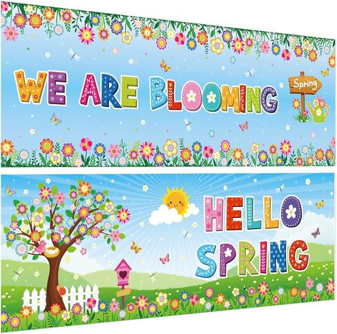 2 PCS Bee Classroom Decorations Banner Bumble Bee Sunflower Banner Daisy Flower Sign Sign Sign Scream Decorities Closouts for Spring Summer Wall Decor in Kuwait