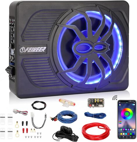 2025 10" 1200W Under Seat Car Subwoofer, Blue-tooth Subwoofer For Car With Multicolored LED Ambient Light, Portable Car Audio Save Car Interior Space And Easy To Install On Your Every Car Or Truck in Kuwait