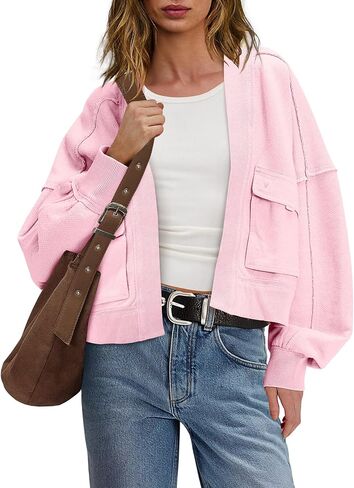 Panadila Womens Cropped Jackets Oversized Cardigans Long Sleeve Open Front Sweatshirt Cardigan Fall Coats in Saudi Arabia