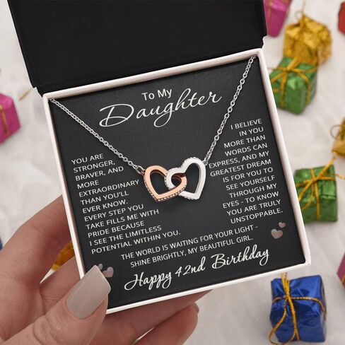 42nd Birthday Gifts from Mom Dad for Daughter 42nd Birthday Necklace Heart Pendant Jewelry 42 Years Old Birthday 14k White Gold Finish Luxury Box in Saudi Arabia