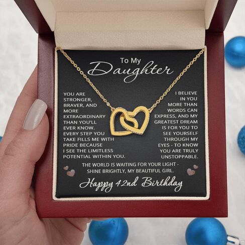 42nd Birthday Gifts from Mom Dad for Daughter 42nd Birthday Necklace Heart Pendant Jewelry 42 Years Old Birthday 14k White Gold Finish Luxury Box in Saudi Arabia