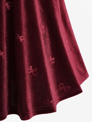 DRESSFO Women's Gothic A-Line Mini Dress – Velvet Embossed Dress with Bowknot, Lace Trim and Frog Button Detail in Saudi Arabia