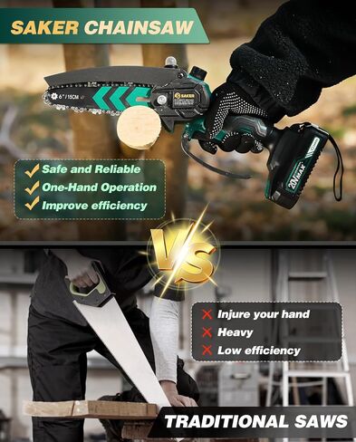 Saker Mini Chainsaw,Portable Electric Chainsaw Cordless,Handheld Chain Saw Pruning Shears Chainsaw for Tree Branches,Courtyard,Household and Garden Gifts for Men Dad Husband Women in Kuwait