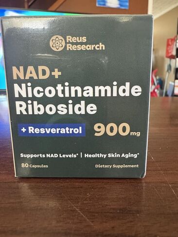 Reus Research NAD+ نيكوتيناميد ريبوسيد 900 مجم، ليبوسومال NAD مع ريسفيراترول، مكمل لدعم شيخوخة الجلد، 80 كبسولة in Kuwait