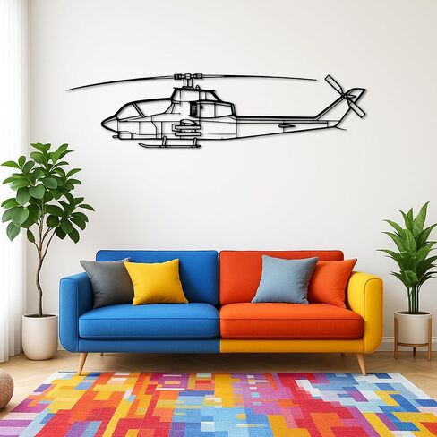 لوحة فنية جدارية معدنية من Bell AH-1 Cob*ra - ديكور جدار الطيران - صورة ظلية للطائرة معلقة على الحائط - ديكور جدار معدني حديث للمنزل والمكتب والجراج وكهف الرجال - هدية عيد الميلاد (100 سم 40 بوصة) in Kuwait