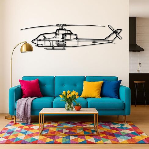 لوحة فنية جدارية معدنية من Bell AH-1 Cob*ra - ديكور جدار الطيران - صورة ظلية للطائرة معلقة على الحائط - ديكور جدار معدني حديث للمنزل والمكتب والجراج وكهف الرجال - هدية عيد الميلاد (100 سم 40 بوصة) in Kuwait