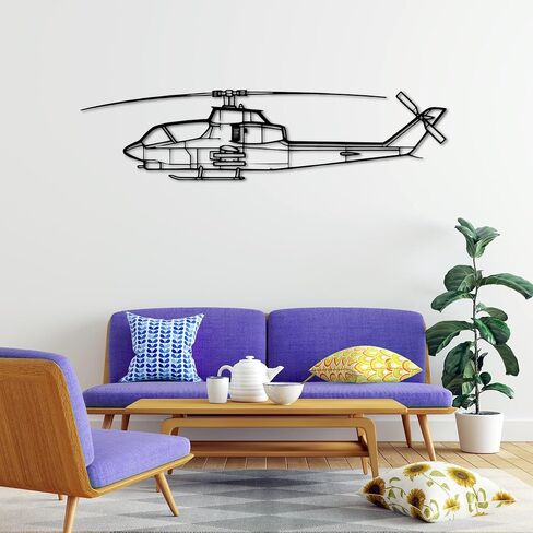 لوحة فنية جدارية معدنية من Bell AH-1 Cob*ra - ديكور جدار الطيران - صورة ظلية للطائرة معلقة على الحائط - ديكور جدار معدني حديث للمنزل والمكتب والجراج وكهف الرجال - هدية عيد الميلاد (100 سم 40 بوصة) in Kuwait