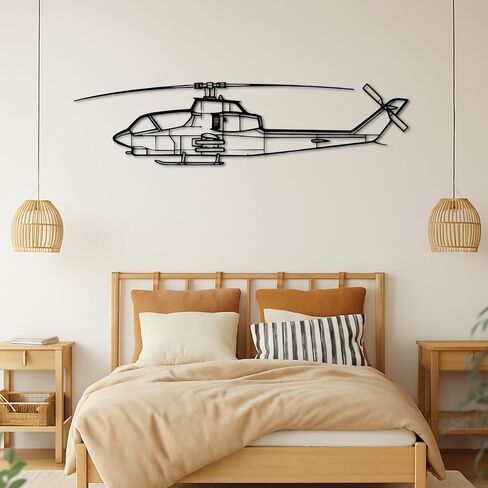 لوحة فنية جدارية معدنية من Bell AH-1 Cob*ra - ديكور جدار الطيران - صورة ظلية للطائرة معلقة على الحائط - ديكور جدار معدني حديث للمنزل والمكتب والجراج وكهف الرجال - هدية عيد الميلاد (100 سم 40 بوصة) in Kuwait