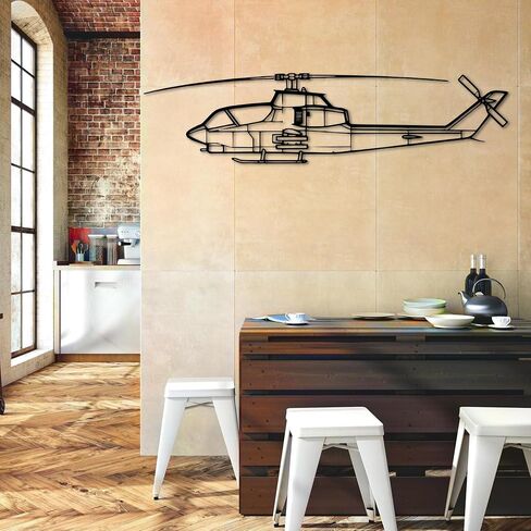 لوحة فنية جدارية معدنية من Bell AH-1 Cob*ra - ديكور جدار الطيران - صورة ظلية للطائرة معلقة على الحائط - ديكور جدار معدني حديث للمنزل والمكتب والجراج وكهف الرجال - هدية عيد الميلاد (100 سم 40 بوصة) in Kuwait