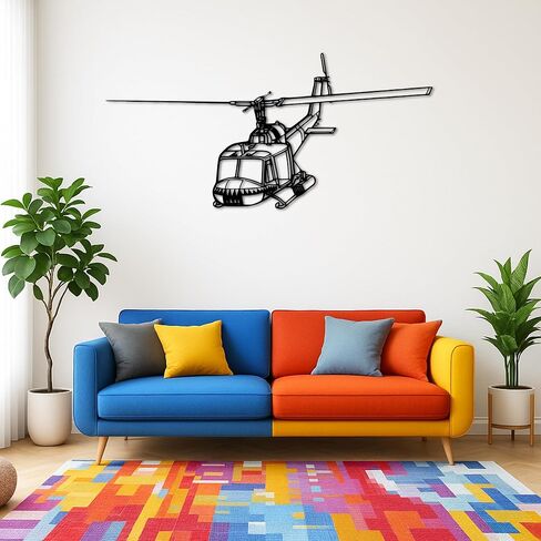 لوحة فنية جدارية معدنية من Bell UH-1 Iro*quois Silhouette - ديكور جدار الطيران - صورة ظلية للطائرة معلقة على الحائط - ديكور حائط معدني حديث للمنزل والمكتب والجراج وكهف الرجل - هدية عيد الميلاد (100 سم 40 بوصة) in Kuwait