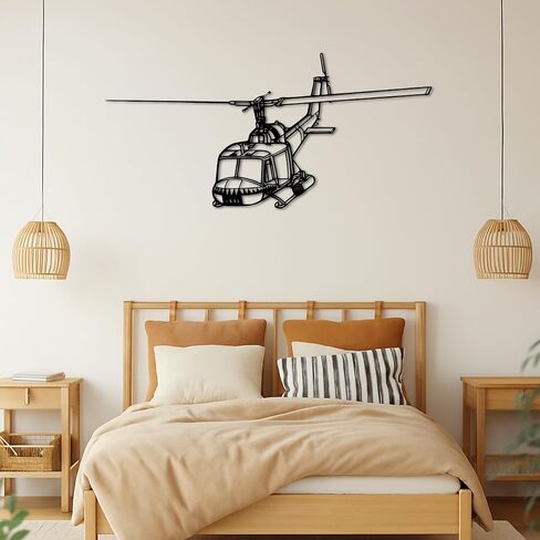 لوحة فنية جدارية معدنية من Bell UH-1 Iro*quois Silhouette - ديكور جدار الطيران - صورة ظلية للطائرة معلقة على الحائط - ديكور حائط معدني حديث للمنزل والمكتب والجراج وكهف الرجل - هدية عيد الميلاد (100 سم 40 بوصة) in Kuwait