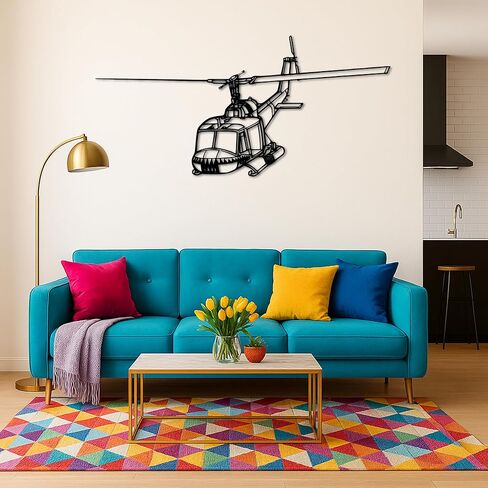 لوحة فنية جدارية معدنية من Bell UH-1 Iro*quois Silhouette - ديكور جدار الطيران - صورة ظلية للطائرة معلقة على الحائط - ديكور حائط معدني حديث للمنزل والمكتب والجراج وكهف الرجل - هدية عيد الميلاد (100 سم 40 بوصة) in Kuwait
