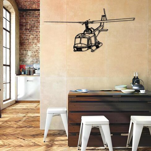 لوحة فنية جدارية معدنية من Bell UH-1 Iro*quois Silhouette - ديكور جدار الطيران - صورة ظلية للطائرة معلقة على الحائط - ديكور حائط معدني حديث للمنزل والمكتب والجراج وكهف الرجل - هدية عيد الميلاد (100 سم 40 بوصة) in Kuwait
