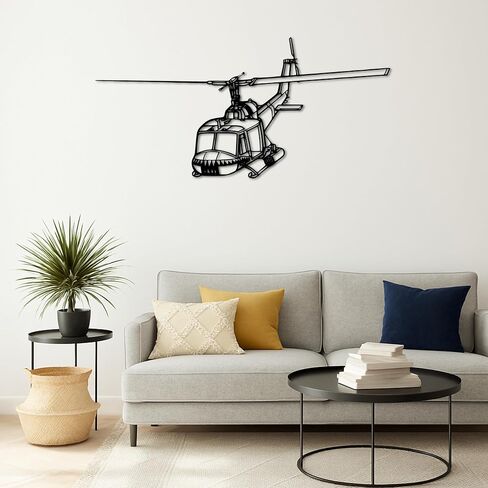 لوحة فنية جدارية معدنية من Bell UH-1 Iro*quois Silhouette - ديكور جدار الطيران - صورة ظلية للطائرة معلقة على الحائط - ديكور حائط معدني حديث للمنزل والمكتب والجراج وكهف الرجل - هدية عيد الميلاد (100 سم 40 بوصة) in Kuwait