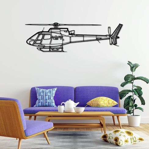 لوحة فنية جدارية معدنية Air*bus H125 E v2 - ديكور جدار الطيران - صورة ظلية للطائرة معلقة على الحائط - ديكور جدار معدني حديث للمنزل والمكتب والجراج وكهف الرجل - هدية عيد الميلاد (100 سم 40 بوصة) in Kuwait