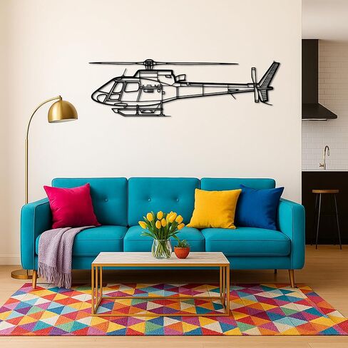 لوحة فنية جدارية معدنية Air*bus H125 E v2 - ديكور جدار الطيران - صورة ظلية للطائرة معلقة على الحائط - ديكور جدار معدني حديث للمنزل والمكتب والجراج وكهف الرجل - هدية عيد الميلاد (100 سم 40 بوصة) in Kuwait