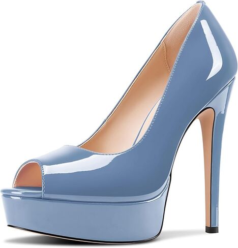 TNYNFBEB Peep Open Toe Stiletto High Platform Heel Pumps Slip-on Prom Party Dress Patent Leather 5.3 Inches Heels in Saudi Arabia
