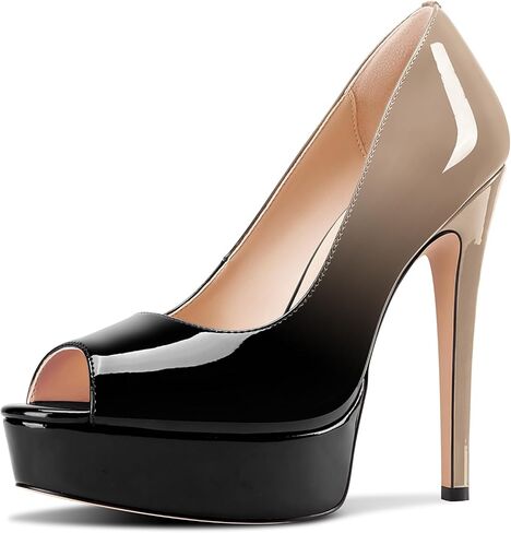 TNYNFBEB Peep Open Toe Stiletto High Platform Heel Pumps Slip-on Prom Party Dress Patent Leather 5.3 Inches Heels in Saudi Arabia